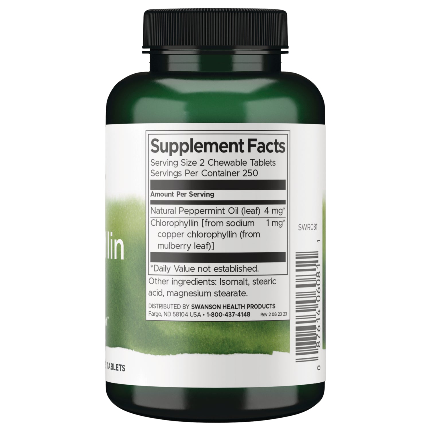 SWR081 | Back label with Supplement FactsServing Size 2 Chewable Tablets and ingredients