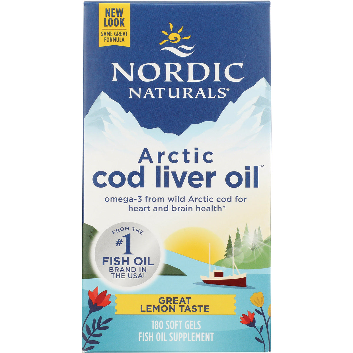 NRN020 | Nordic Naturals Arctic cod liver oil box, great lemon taste, 180 soft gels