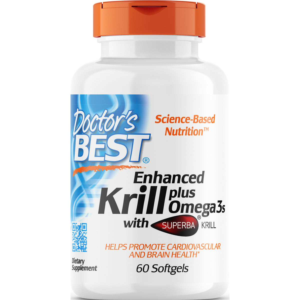 DB166 | Doctor's Best Enhanced Krill plus Omega3s with SUPERBA krill supplement bottle, 60 Softgels