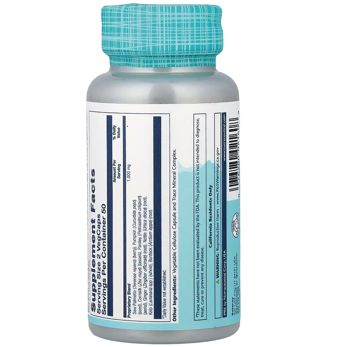 SLR439 | Back of a supplement bottle showing Supplement Facts, ingredient panel, and barcode
