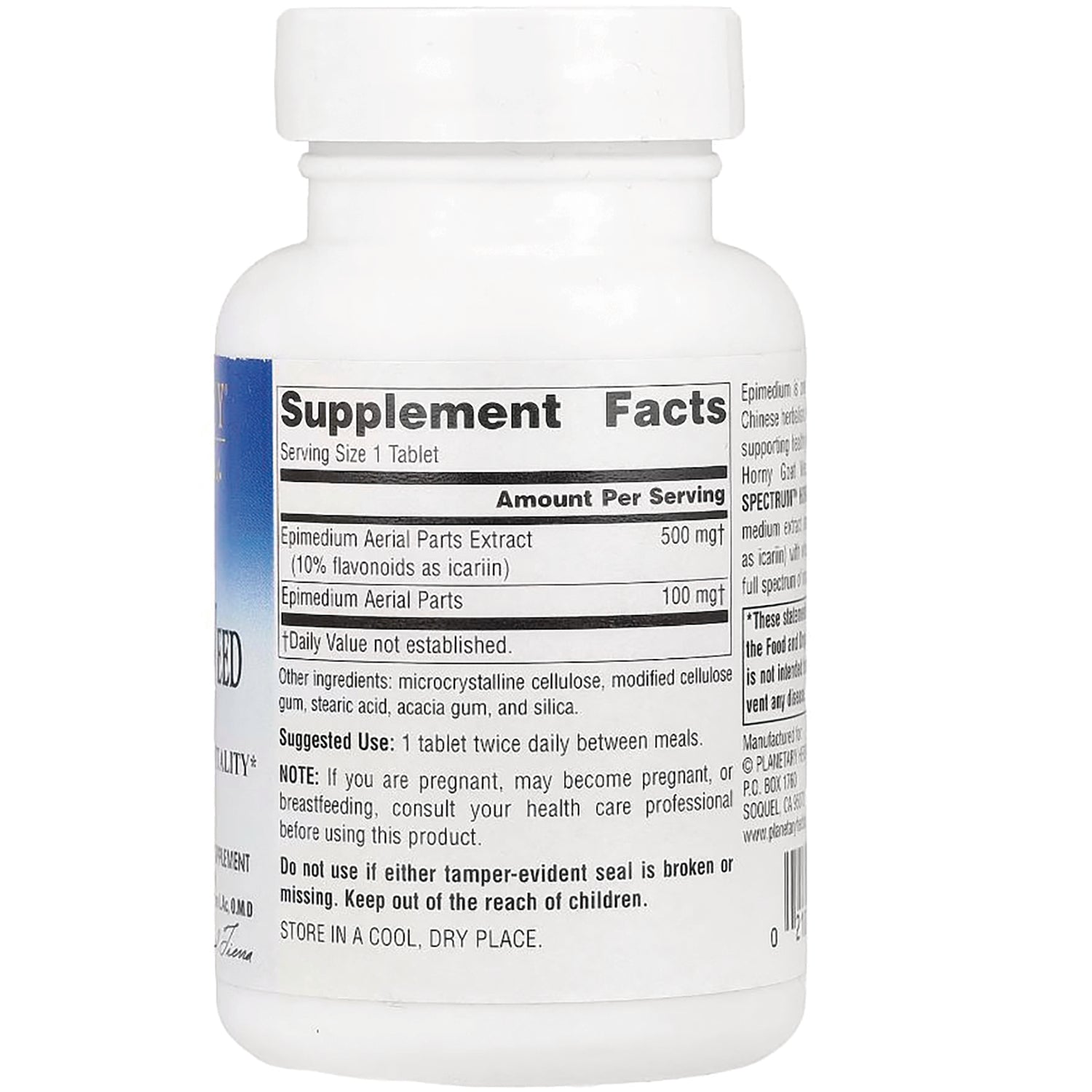 PF177 | Back of white supplement bottle showing Supplement Facts panel, ingredients and suggested use