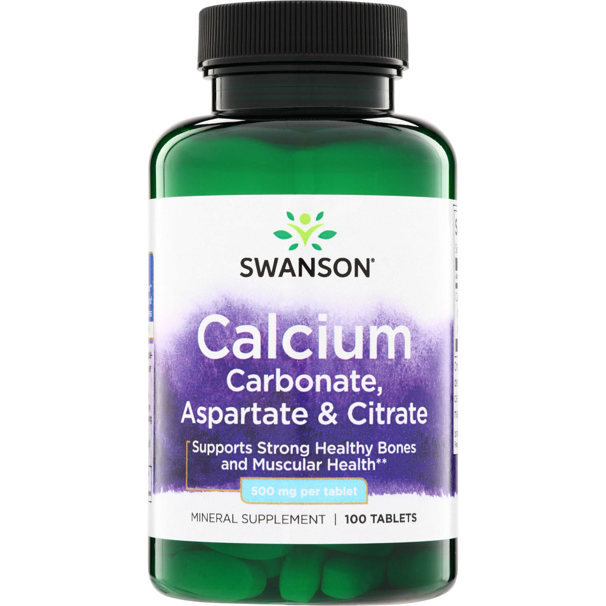 SW862 | Swanson Calcium Carbonate, Aspartate & Citrate tablets, 500 mg per tablet, 100 tablets bottle