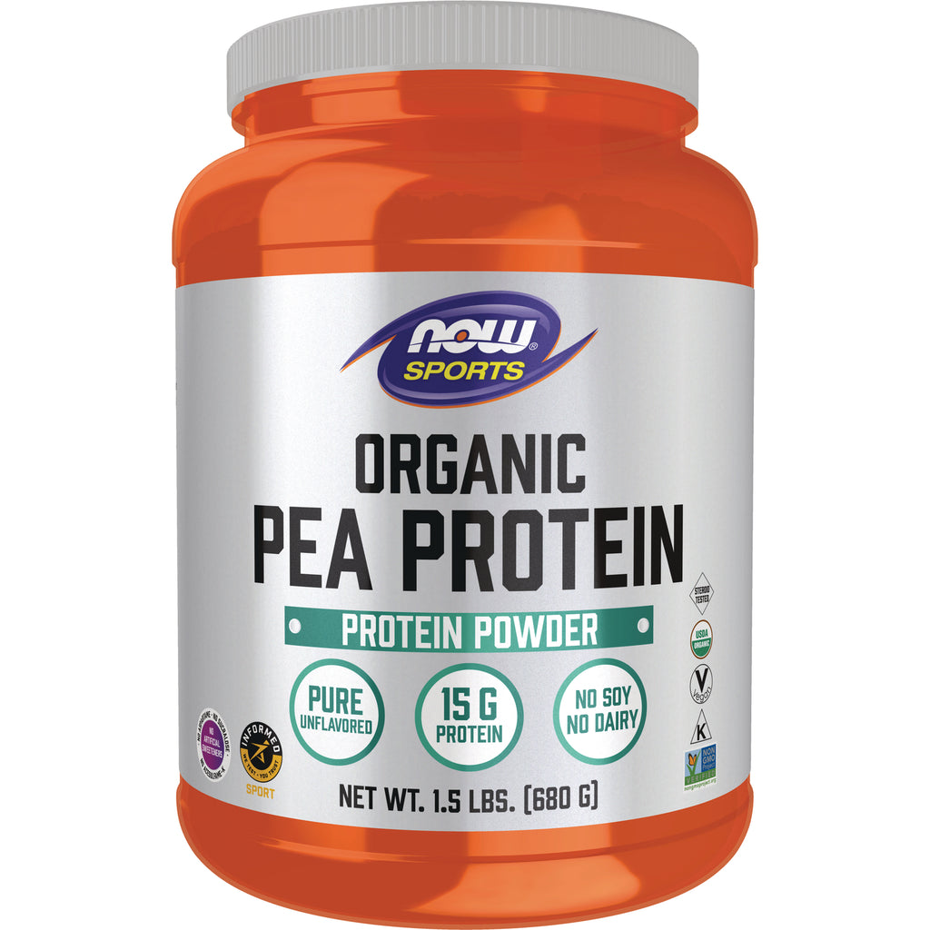 NWF1239 | NOW Sports Organic Pea Protein powder tub, pure unflavored, 15 g protein, 1.5 lbs - Thumbnail