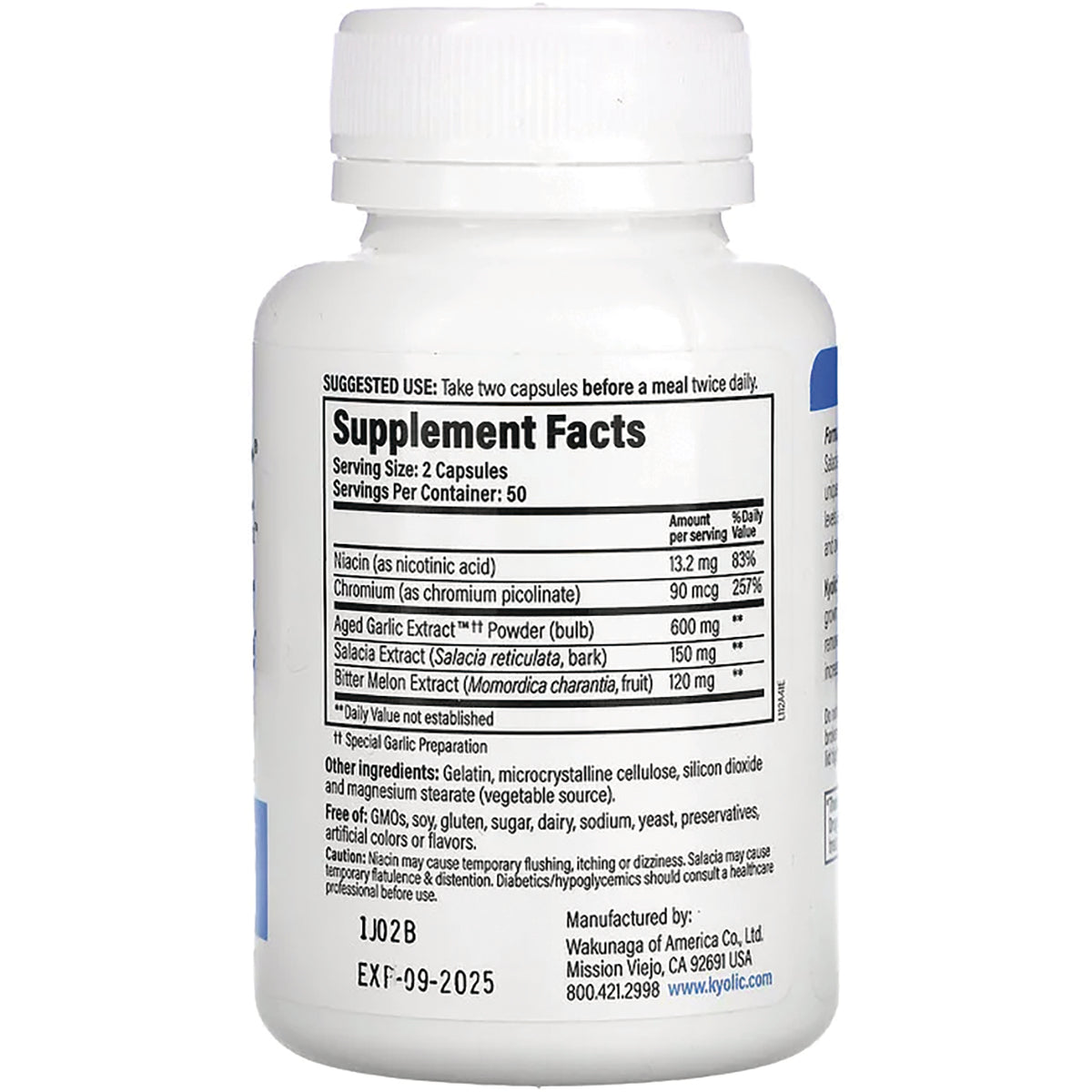 KY121 | Back label showing Supplement Facts panel, serving size and ingredient list on white supplement bottle