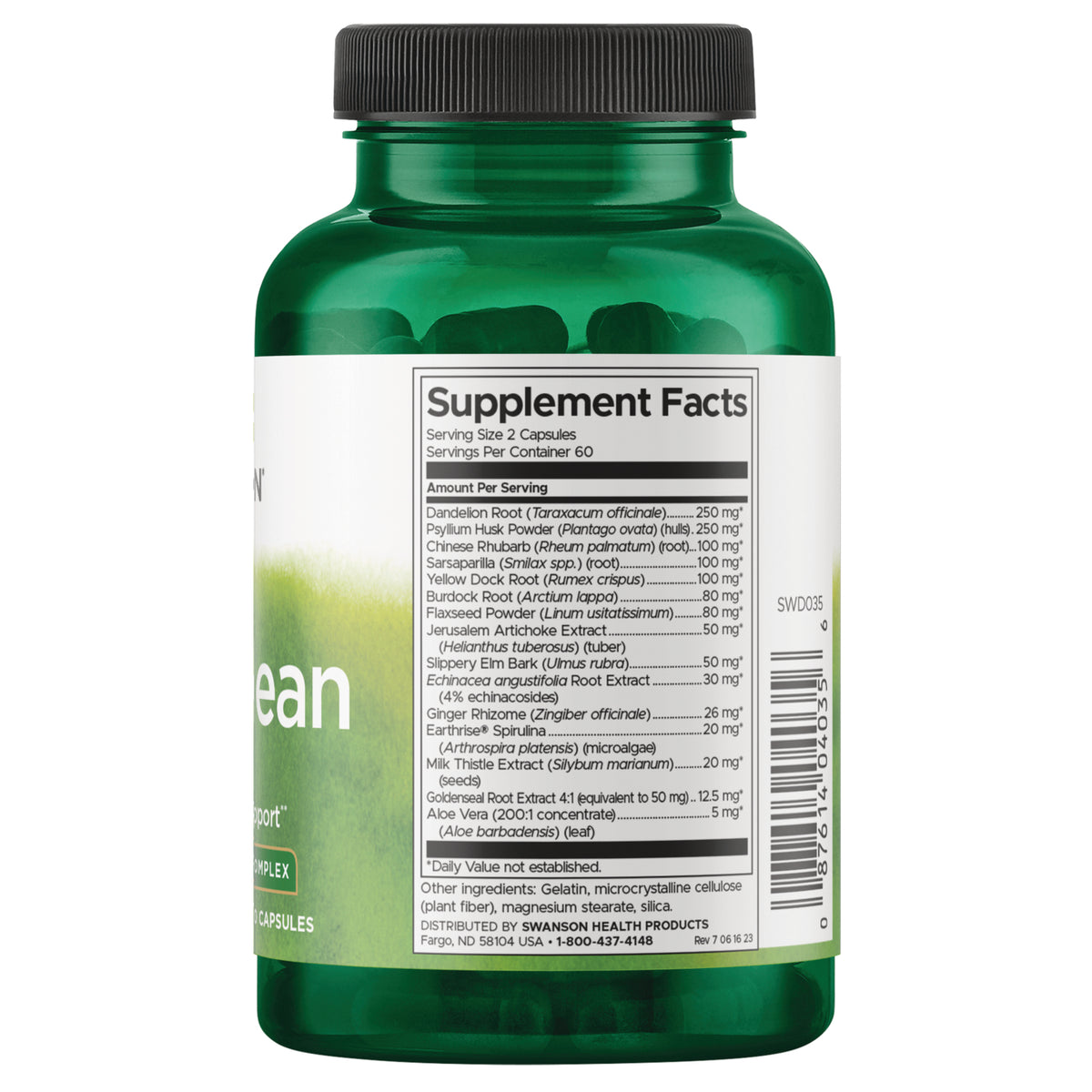 SWD035 | Back of supplement bottle showing Supplement Facts and ingredients panel