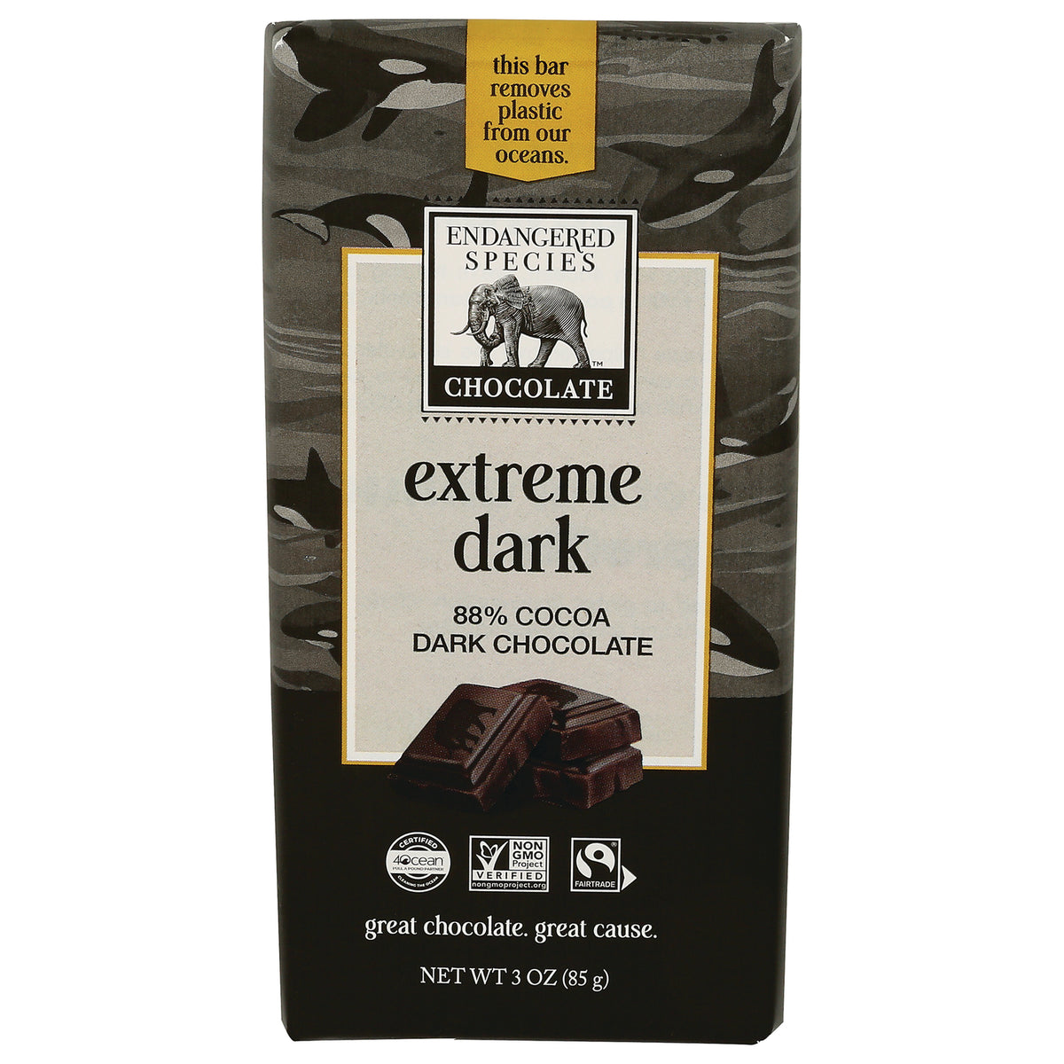 EES006 | Endangered Species Chocolate Extreme Dark 88% cocoa dark chocolate bar, 3 oz