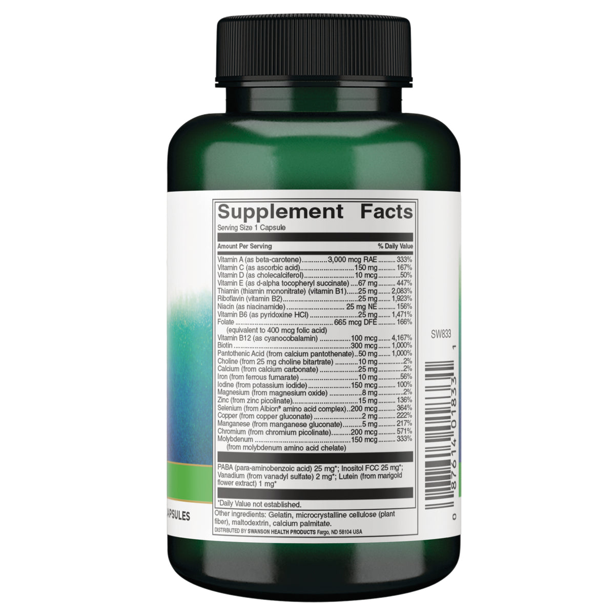 SW833 | Back label with supplement facts and serving information