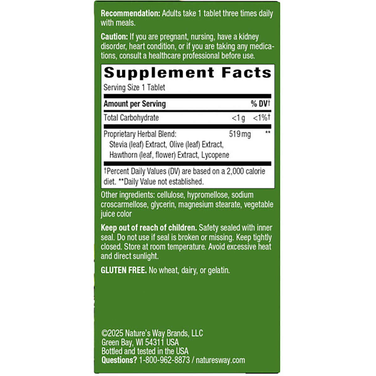 ET302 | back panel with Supplement Facts serving size 1 tablet, proprietary herbal blend 519 mg, caution and gluten free statements