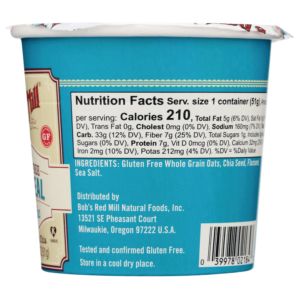 BOB226 | Back of turquoise cup showing Nutrition Facts panel, ingredients list, distributor address and barcode - Thumbnail