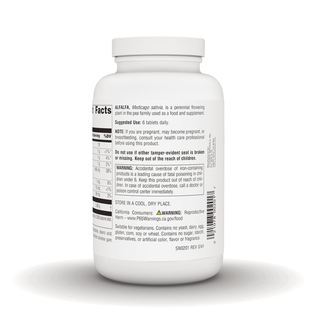 SN525 | Back label with Supplement Facts, suggested use 6 tablets daily, warnings, and barcode - Thumbnail