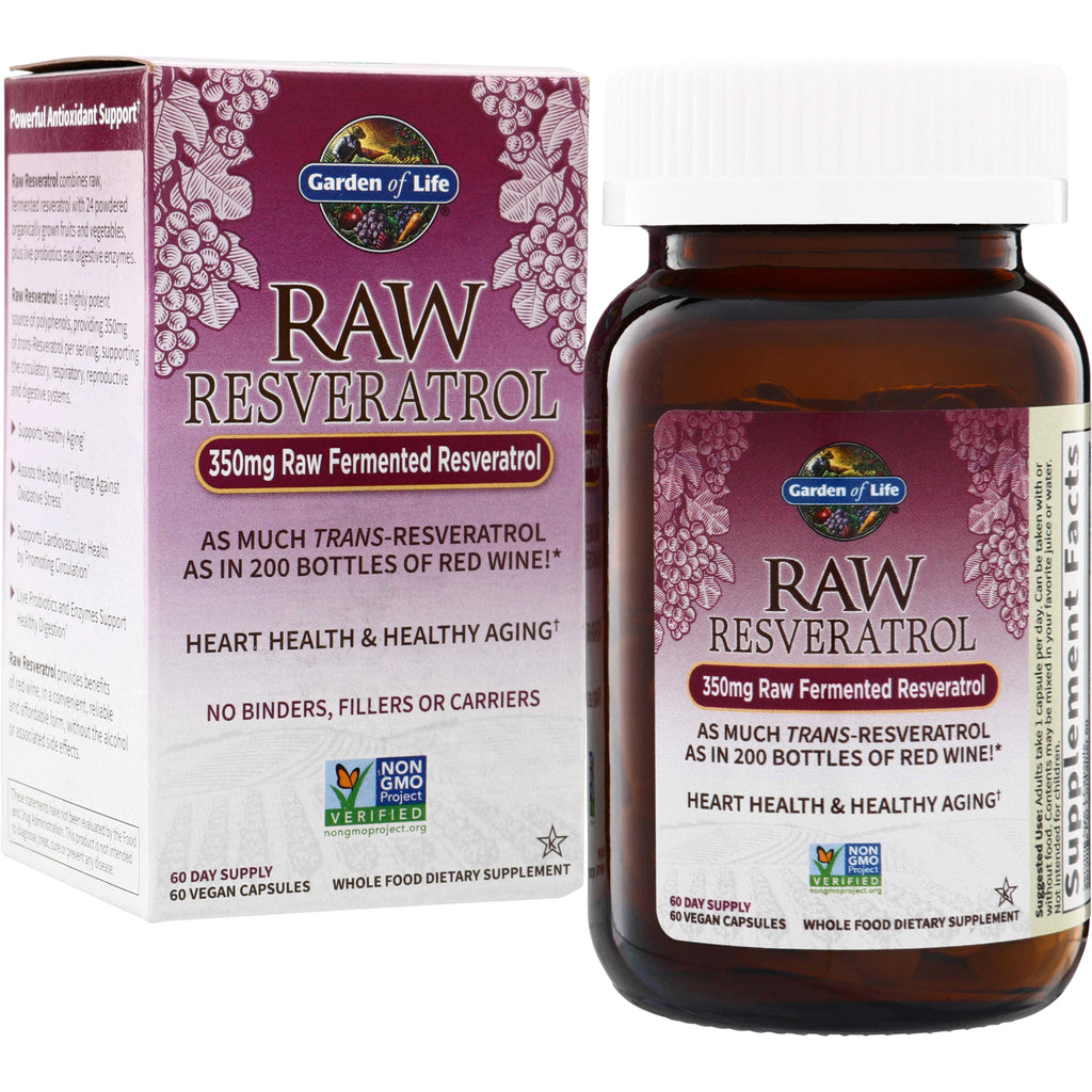 GLF136 | Garden of Life RAW Resveratrol 350mg raw fermented resveratrol, 60 vegan capsules - Thumbnail