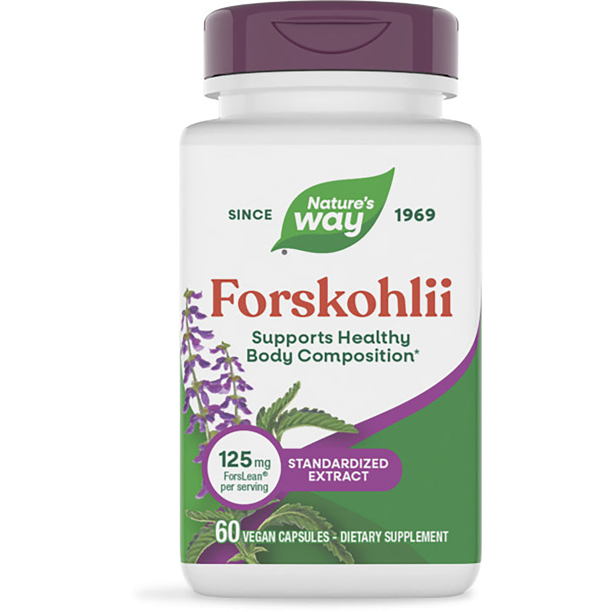 NW868 | Nature's Way Forskolii dietary supplement bottle, 60 vegan capsules, purple cap