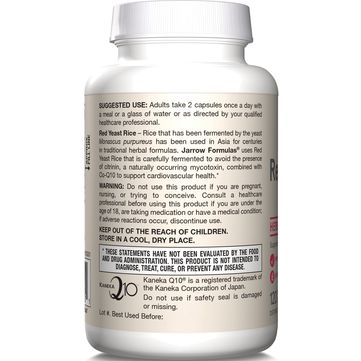 JR328 | back label of supplement bottle showing suggested use, warnings, and FDA disclaimer