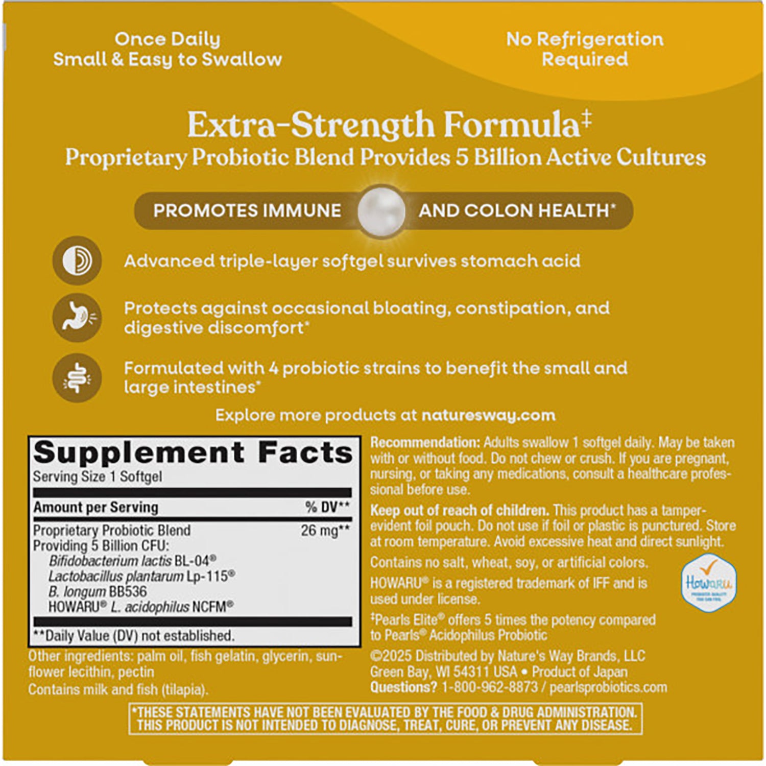 ET428 | Back of probiotic supplement box showing Extra Strength Formula text, Supplement Facts panel and usage recommendations