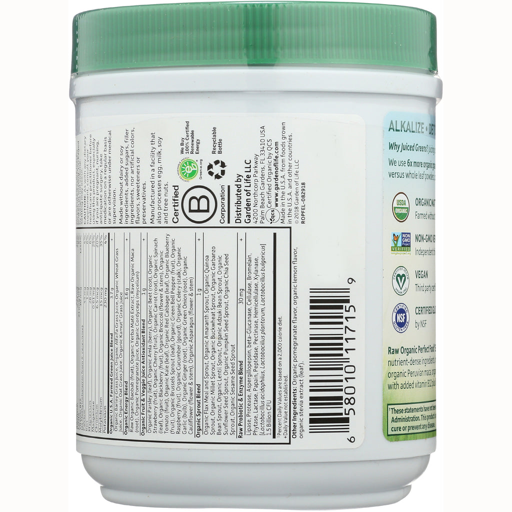 GLF168 | back label product infographic on white supplement tub showing ingredients panel, barcode, certifications, and green lid - Thumbnail