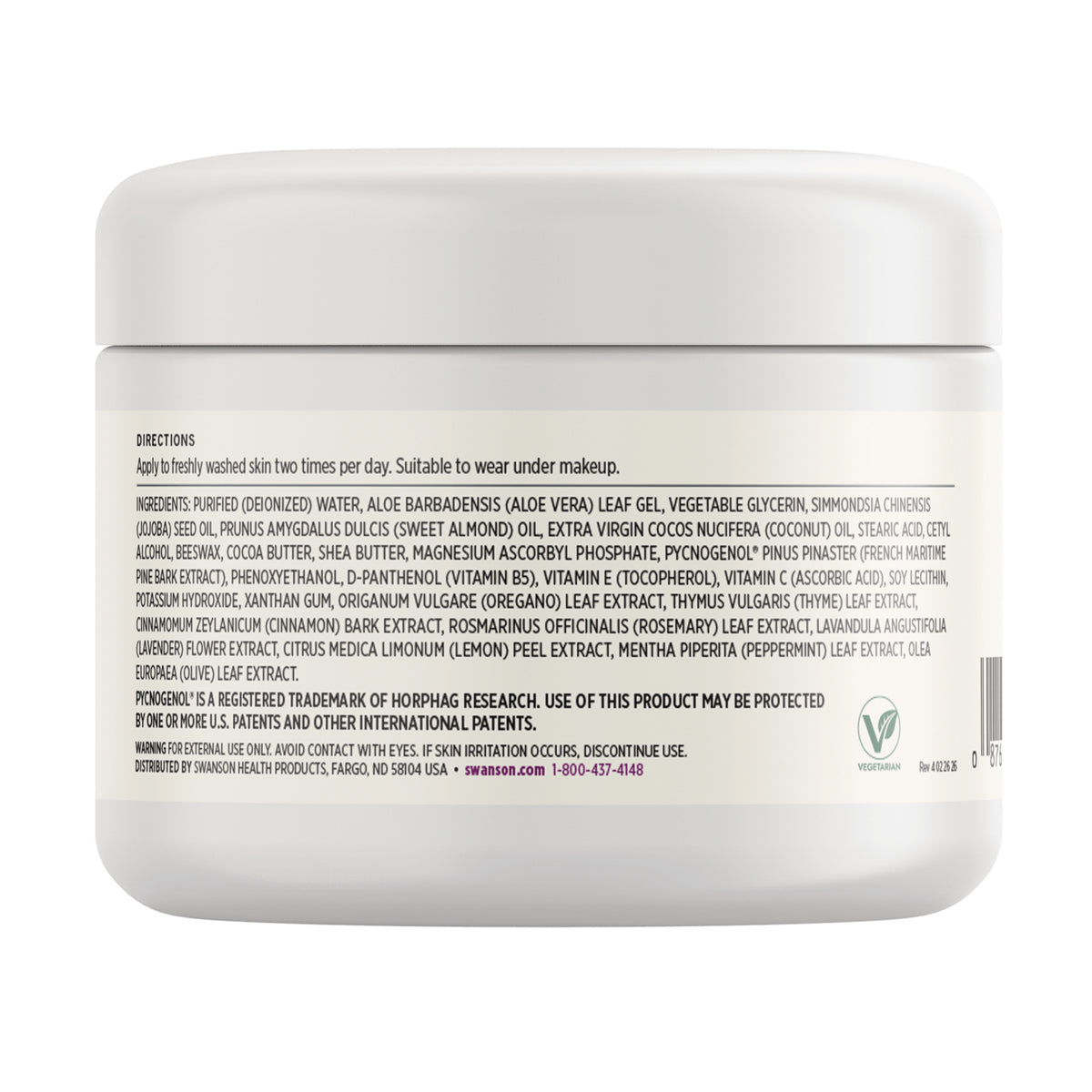 SW1466 | Back label with ingredients, directions, and warnings including www.P65Warnings.ca.gov