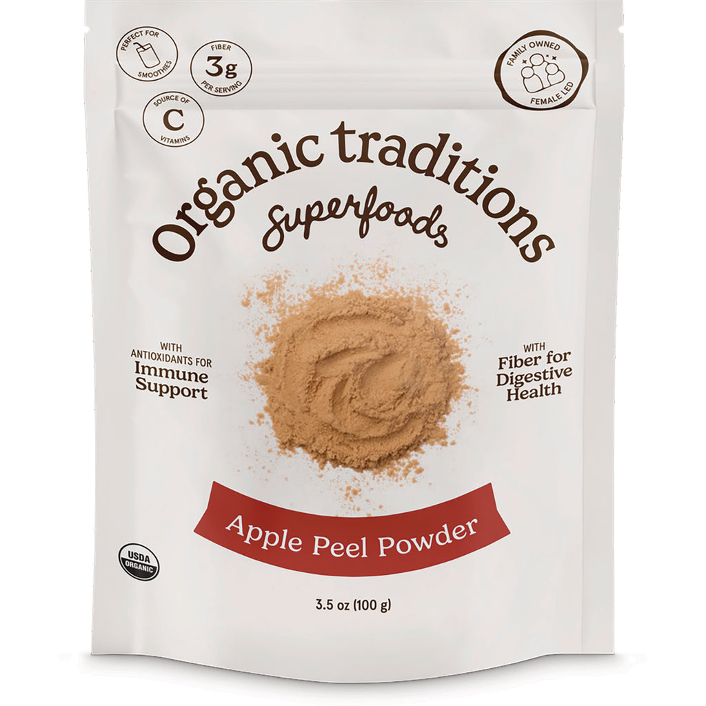 OTR065 | Organic Traditions Apple Peel Powder 3.5 oz front pouch showing powder and label - Thumbnail