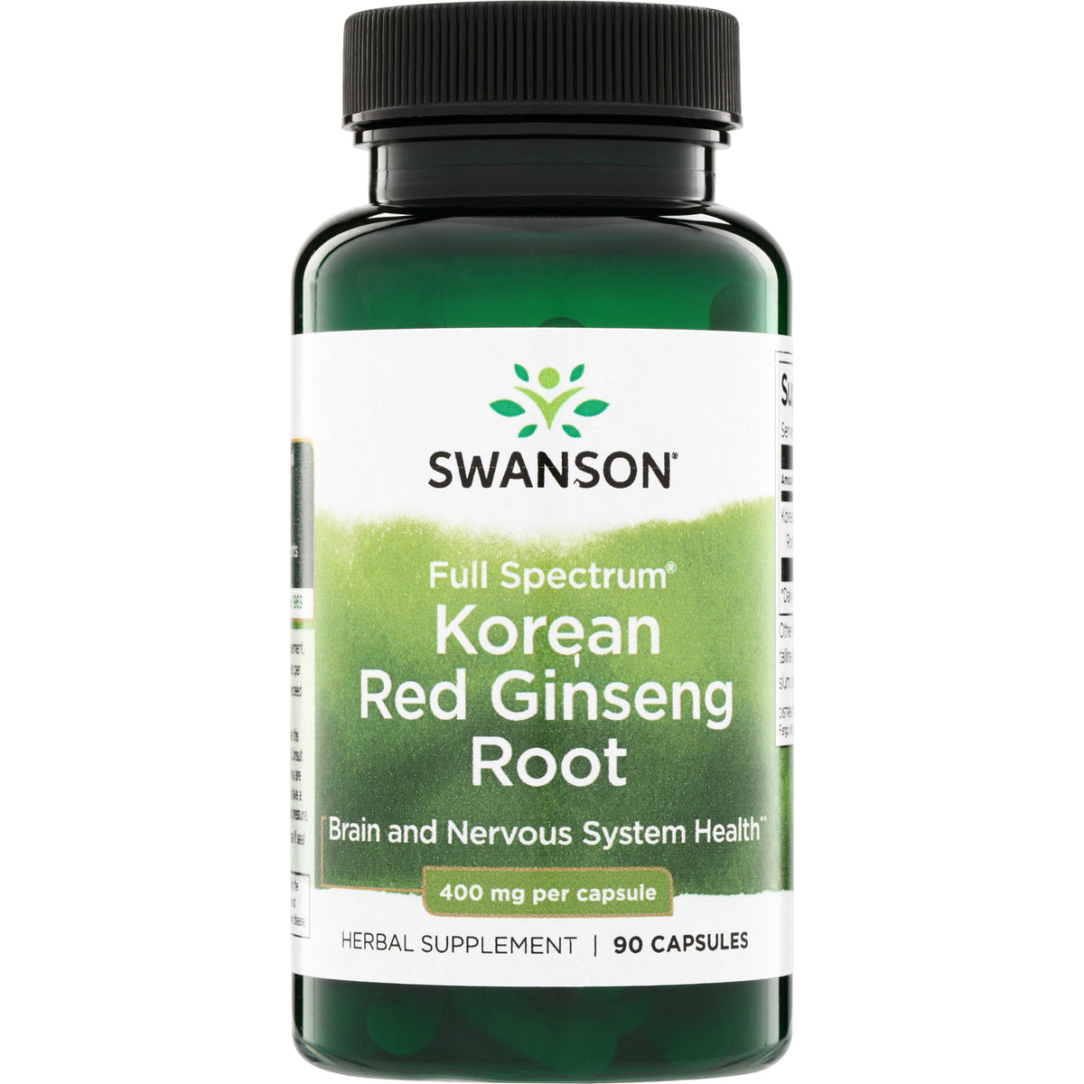 SW1136 | Swanson Korean Red Ginseng Root, Full Spectrum, 400 mg per capsule, 90 capsules bottle