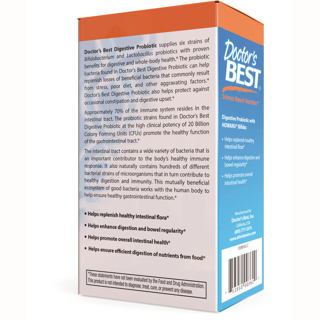DB297 | back of Doctor's Best Digestive Probiotic box showing product description, benefits bullets and barcode - Thumbnail