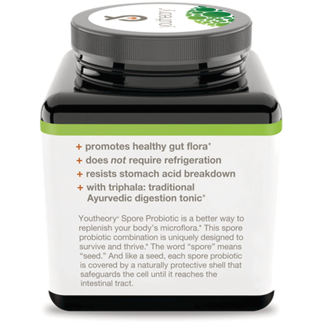YOU018 | Youtheory Spore Probiotic benefits: promotes healthy gut flora, no refrigeration, resists stomach acid, with triphala - Thumbnail