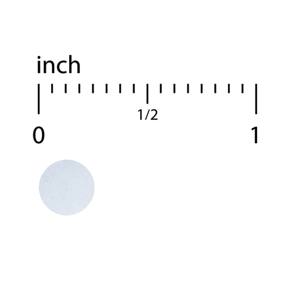 EUR064 | inch scale 0 to 1 with 1/2 mark above a pale blue circular patch about 0.5 inch diameter