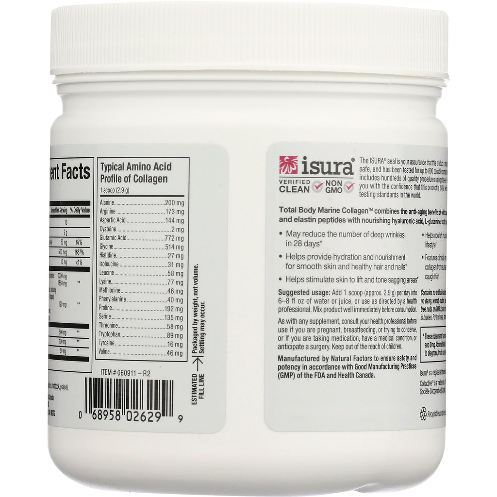 NFC202 | Back of white supplement jar showing nutrition facts and amino acid profile, barcode and usage text with Isura logo - Thumbnail