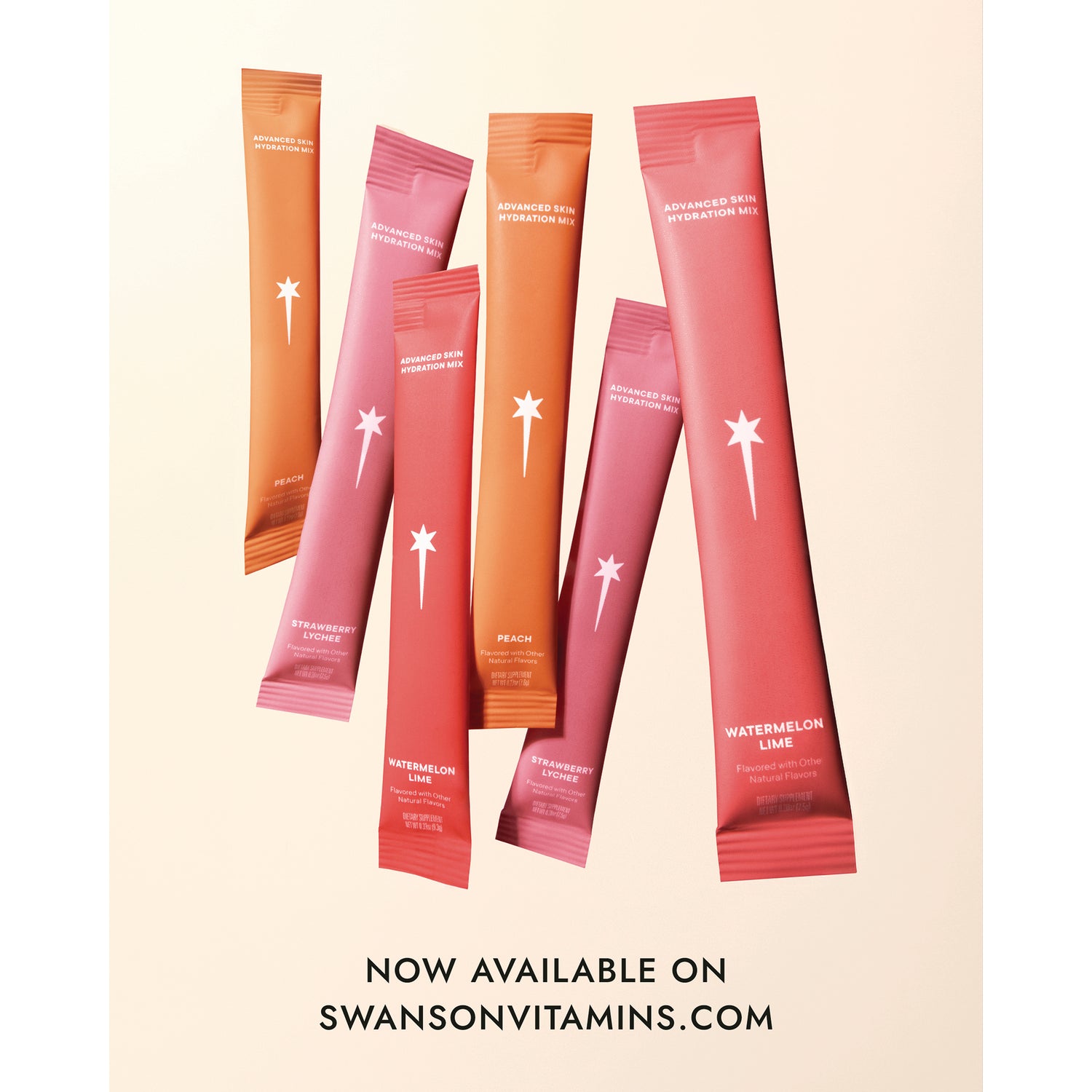 KTO004 | Six single-serve hydration mix sachets in peach, watermelon lime, and strawberry lychee flavors