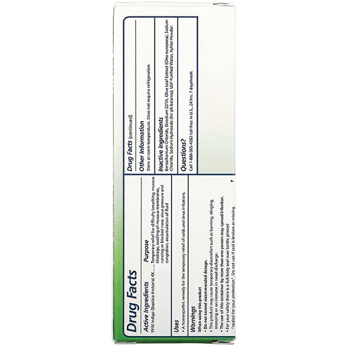 SEG001 | back panel showing Drug Facts label with active ingredients and warnings on green and white box