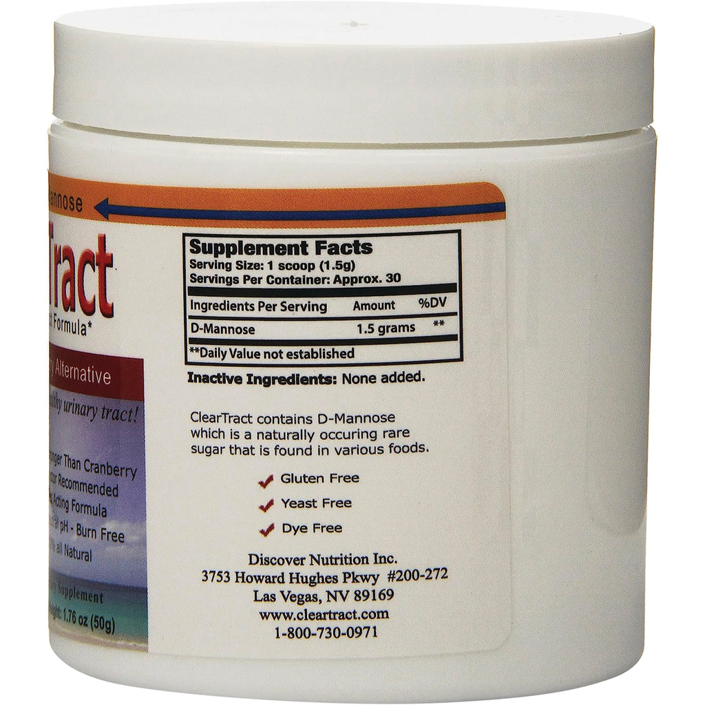 CLE002 | back label showing Supplement Facts with D-Mannose 1.5 grams and company contact info - Thumbnail