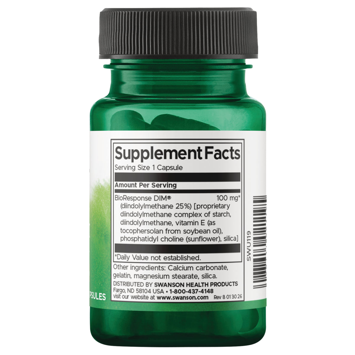 SWU119 | Back label with supplement facts and serving information
