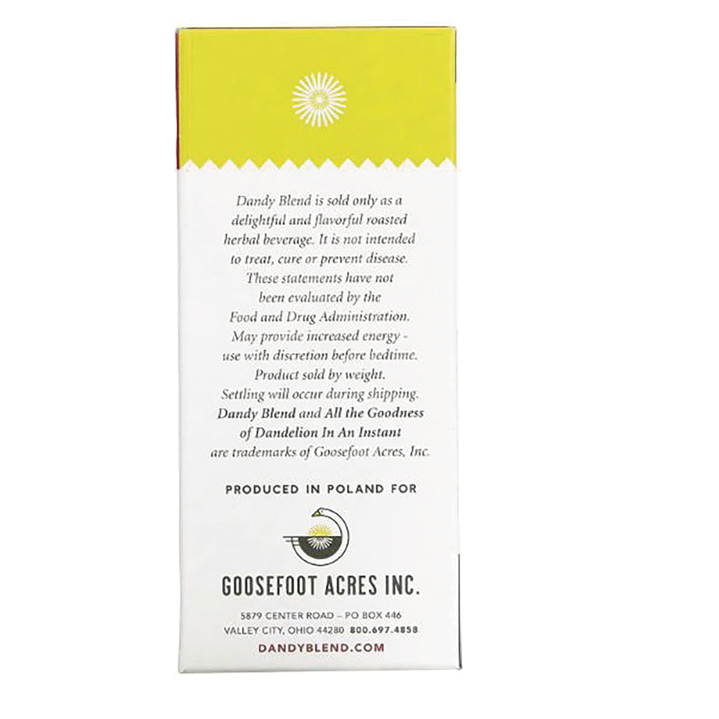 DDY003 | product infographic showing side panel with text, Goosefoot Acres Inc. logo and DANDYBLEND.COM - Thumbnail