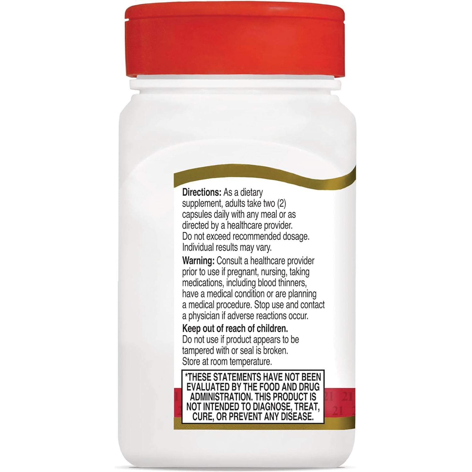 CNT060 | back label of white supplement bottle showing directions, warning, keep out of reach of children and FDA disclaimer