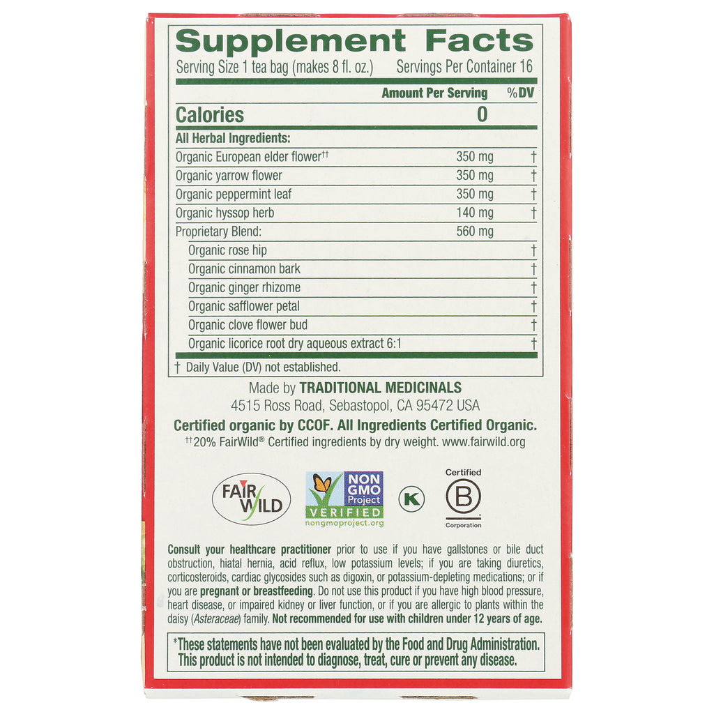 TMD034 | Back panel with Supplement Facts and organic ingredients list for herbal tea - Thumbnail