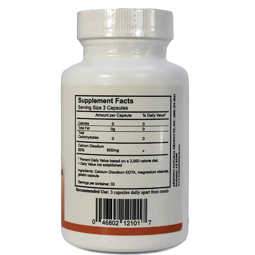 AN022 | Back label with Supplement Facts, serving size 3 capsules, Calcium Disodium EDTA 600 mg, barcode - Thumbnail