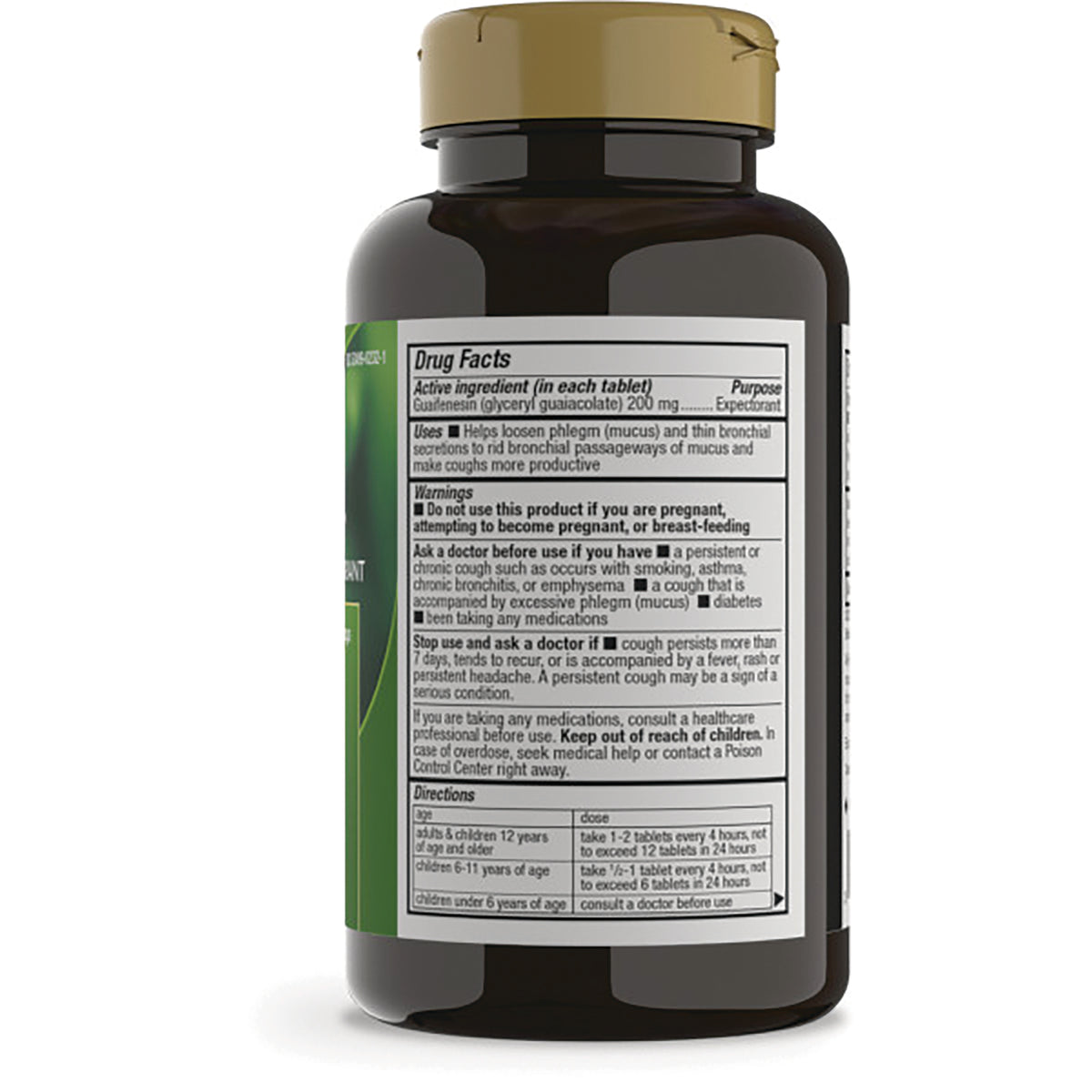 ET004 | back label showing Drug Facts panel and dosage directions on brown supplement bottle