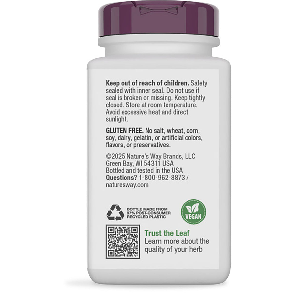 NW091 | back of brown supplement bottle with green Traditional Herbal Blend label showing ingredients and barcode