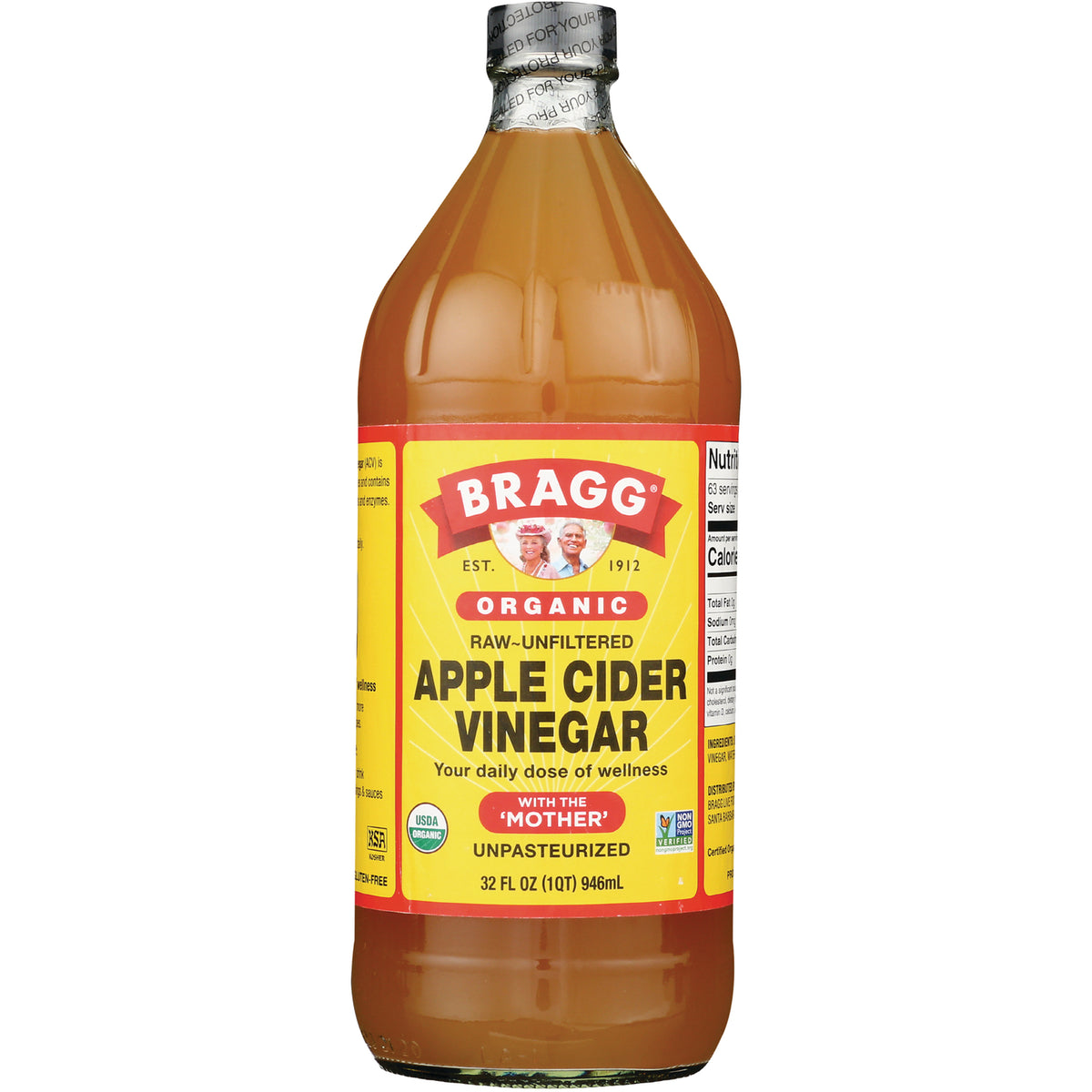 BR006 | Bragg organic raw unfiltered apple cider vinegar bottle front label 32 fl oz (946 mL)