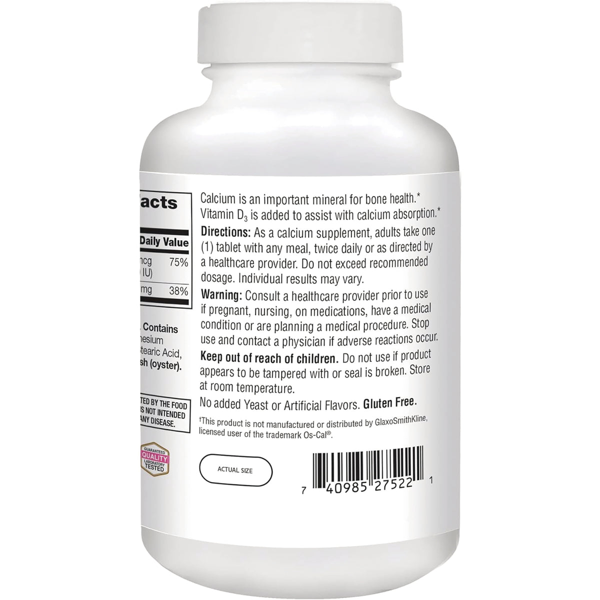 CNT262 | Back of white supplement bottle showing directions, warnings, nutrition panel and barcode