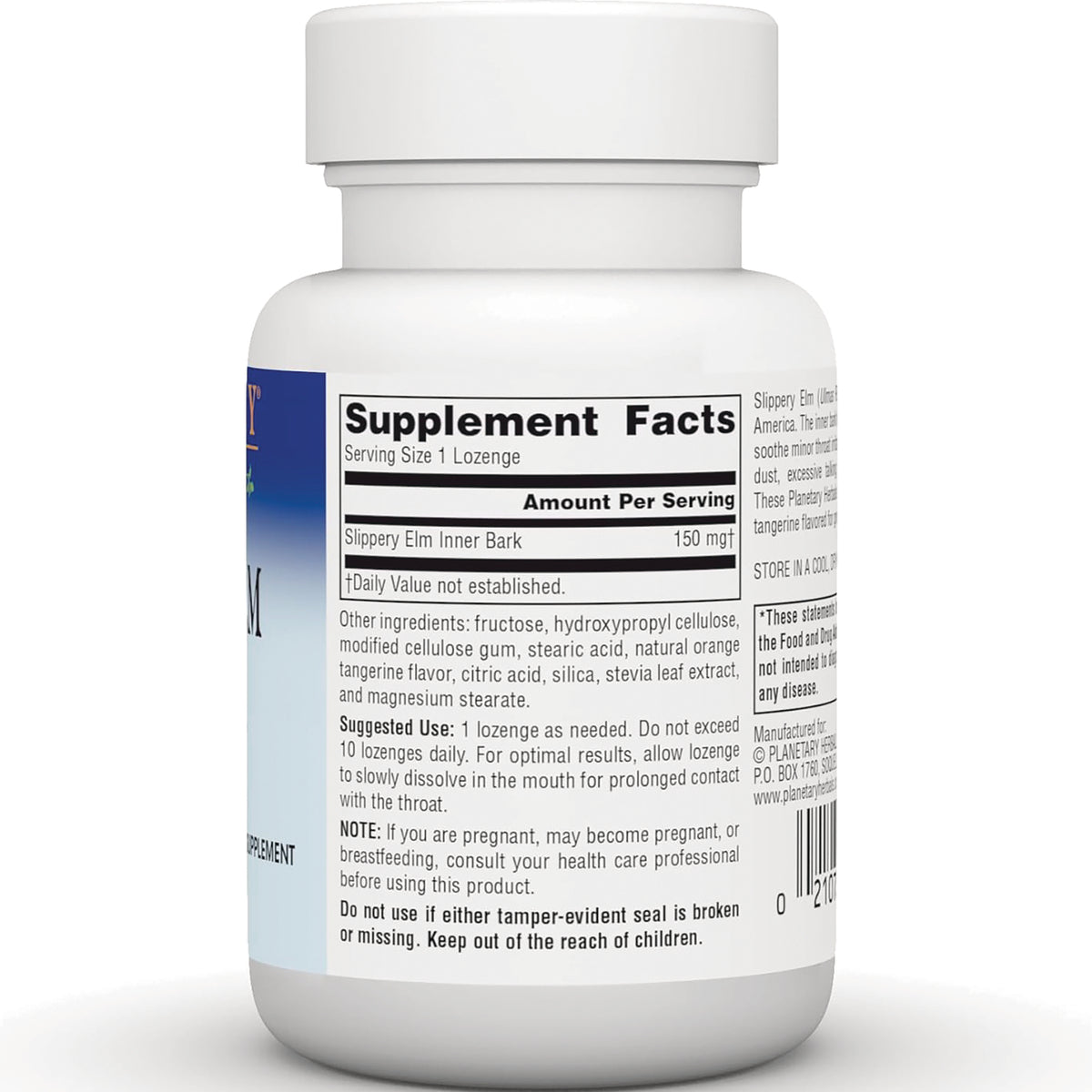 PF131 | Back of white supplement bottle showing Supplement Facts label and ingredients text