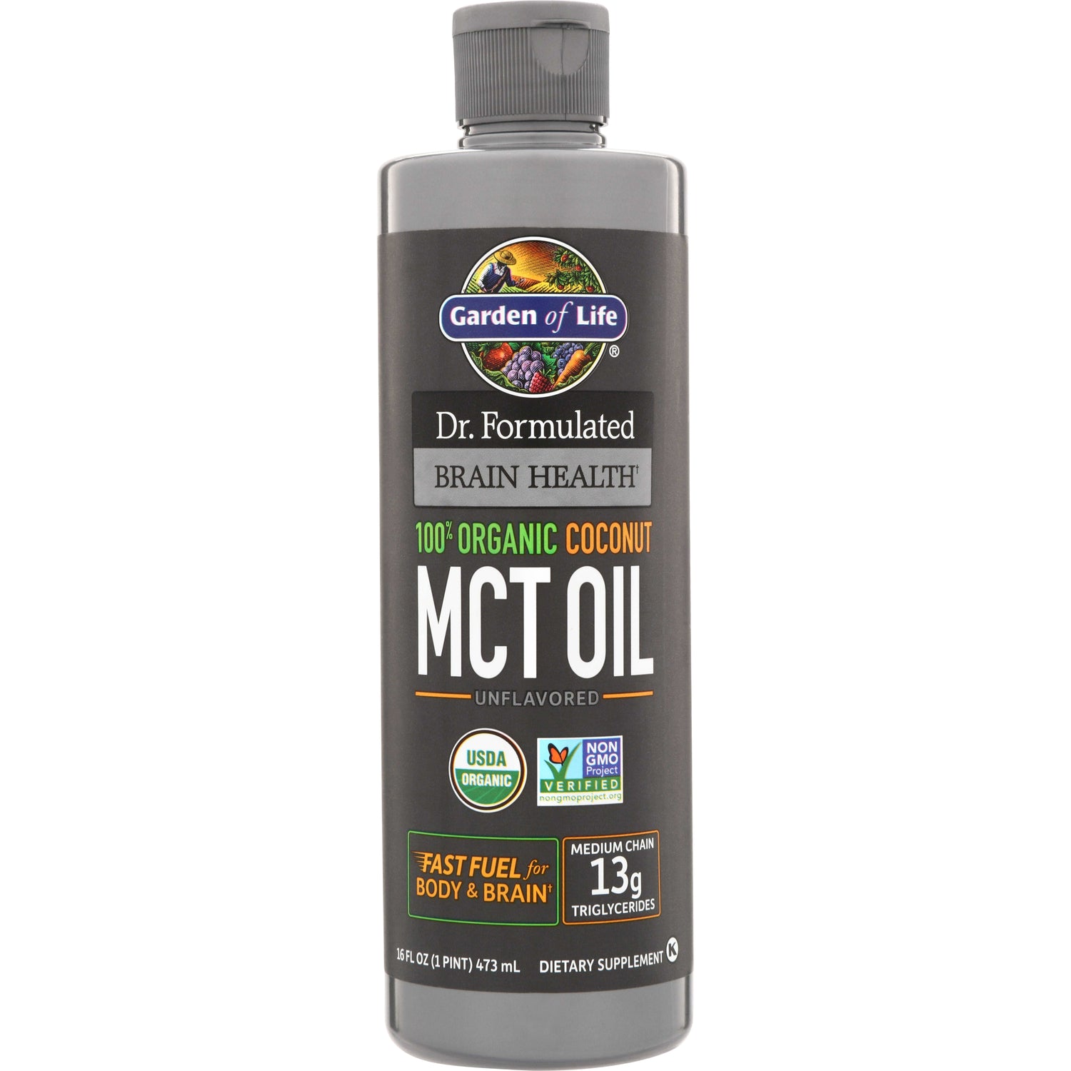 GLF382 | Garden of Life Dr. Formulated Brain Health 100% Organic Coconut MCT Oil, Unflavored, 16 fl oz