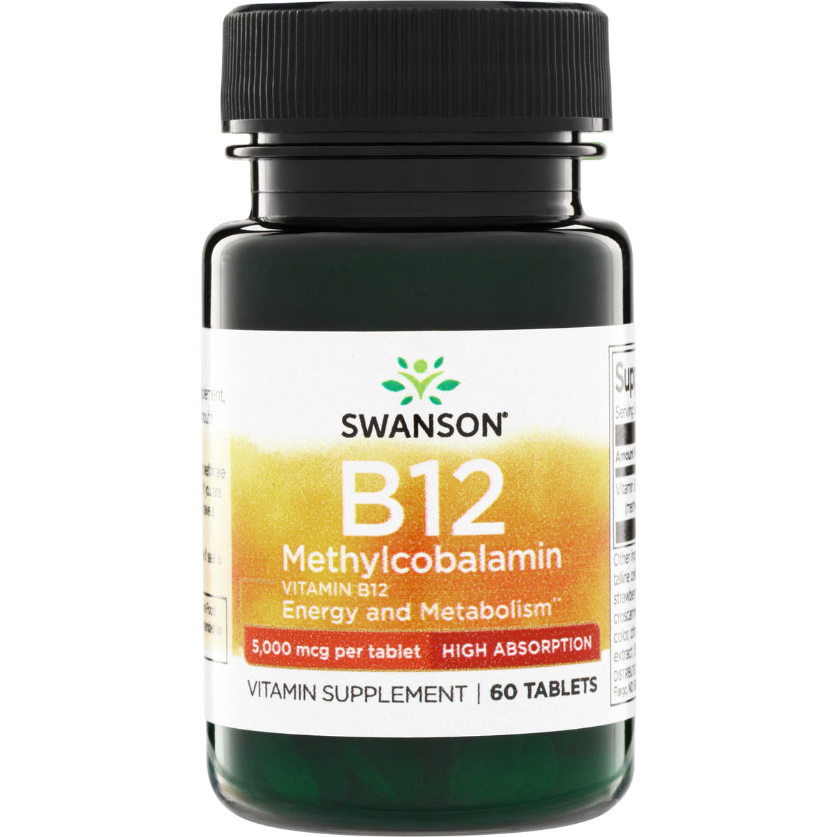 SWU122 | Swanson B12 Methylcobalamin supplement, 5,000 mcg per tablet, high absorption, 60 tablets