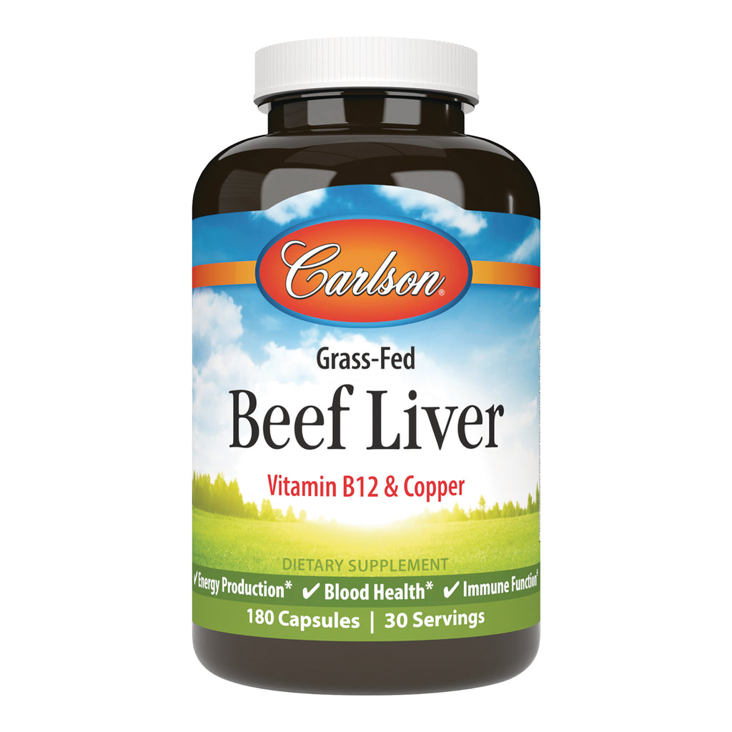 CSN338 | Carlson Grass-Fed Beef Liver supplement bottle, Vitamin B12 & Copper, 180 capsules - Thumbnail