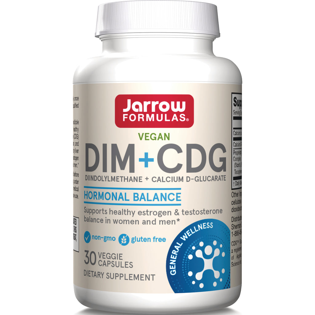 JR260 | Front label of Jarrow Formulas vegan DIM+CDG dietary supplement bottle 30 veggie capsules hormonal balance - Thumbnail